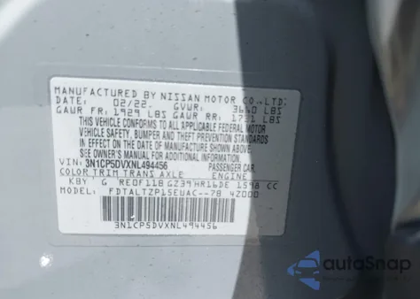 2022 Nissan Kicks Sr Xtronic Cvt z USA, uszkodzony, nr VIN 3N1CP5DVXNL494456